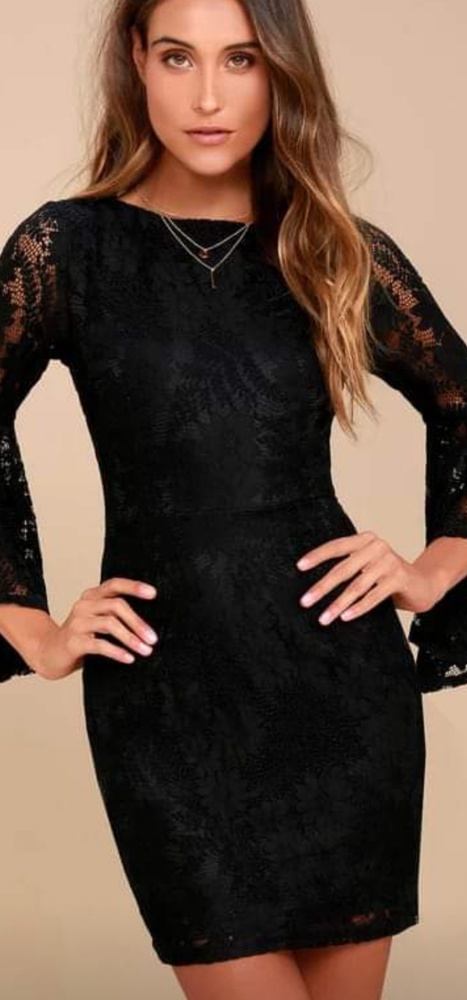 Lulus || black lace bell sleeve dress nwt small